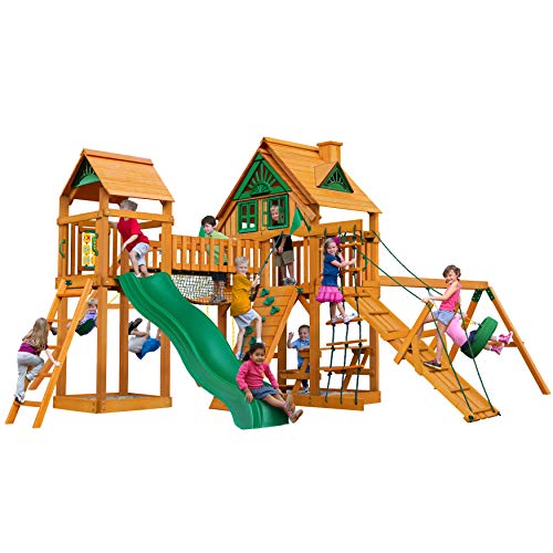 Gorilla Playsets Pioneer Peak Treehouse Swing Set with Slide & Tower Brown