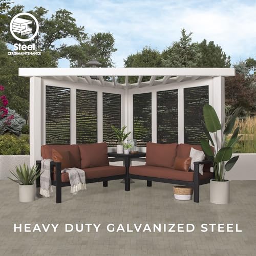 Backyard Discovery Ridgedale 12' x 8' Modern Galvanized Steel Cabana Pergola with Seating and Shade Sail, Terra Cotta Cushions