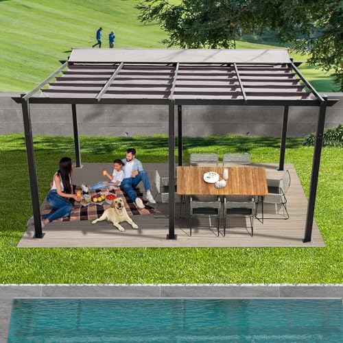 ANTSKU 11x16 FT Outdoor Pergola with Retractable Canopy Dark Grey