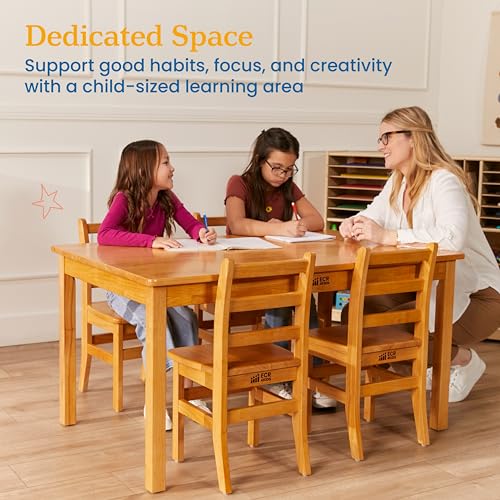 ECR4Kids Rectangular Hardwood Table & Chairs Set Honey