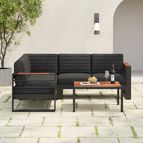 Christopher Knight Home Sornsa Outdoor Aluminum Frame Sectional Sofa Set Black