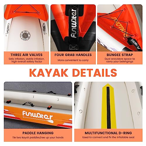 FunWater Inflatable Fishing Kayak 13’X33”X14” Portable Recreational Kayak Orange/White
