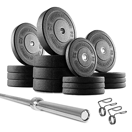 French Fitness Olympic Bumper Plates Set w/7 ft Olympic Bar 425 lbs (New)