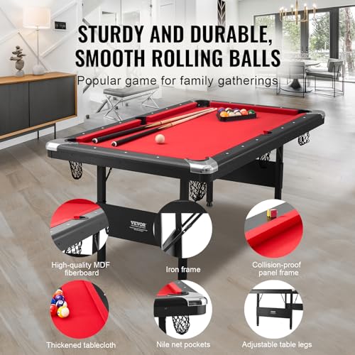 VEVOR Foldable Billiards Table Set 6.3ft Red Cloth