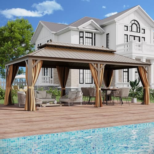 GAZEBEST 12' x 22' Permanent Hardtop Gazebo Brown