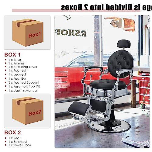 GLOBALWAY Vintage Barber Chair Hydraulic Recline Adjustable Black