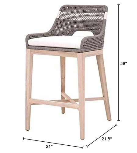 Home Square 2 Piece Outdoor Upholstered Rope Barstool Set Dove Gray Teak