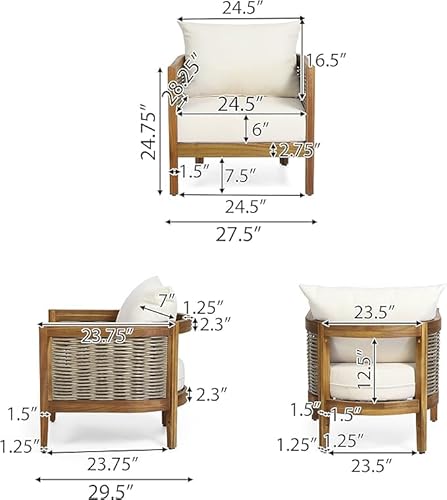 Merax Acacia Wood Wicker Club Chairs Set with Side Table Beige
