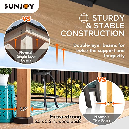 Sunjoy Hardtop Gazebo 11x13 ft Cedar Frame Brown Steel Polycarbonate Roof Brown + Natural Wood