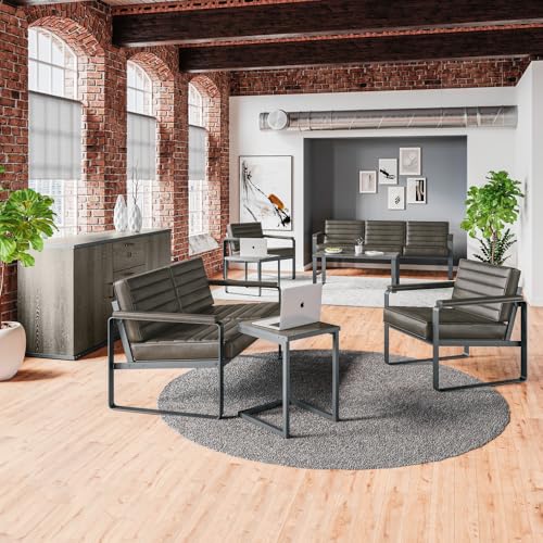 NBF Signature Series Rivet Office 2-Seat Lounge Loveseat Chair with Armrest Bravo Cognac Polyurethane Charcoal