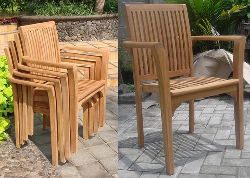 WholesaleTeak 9 Pc Luxurious Grade-A Teak Dining Set with 94" Rectangle Table and 8 Lua Stacking Arm Chairs Brown