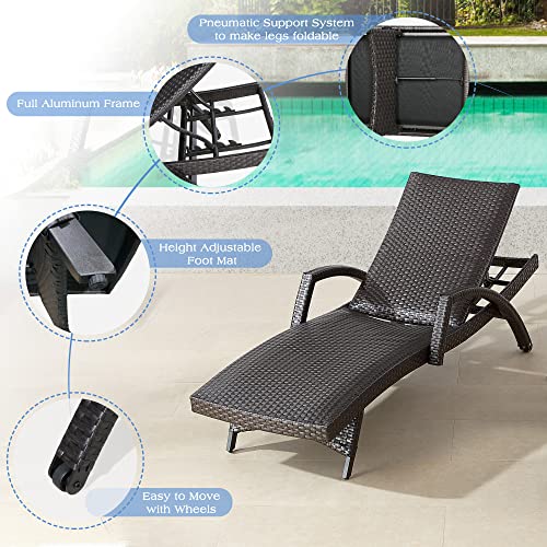 Iwicker Aluminum Outdoor Chaise Lounges Set of 2 Dark Brown