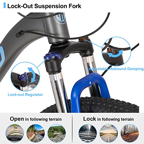 HH HILAND Hiland Aluminum Mountain Bike 27 Speeds, Hydraulic Disc-Brakes, Lock-Out Suspension Fork, 27.5 inch Wheel Gray&Blue
