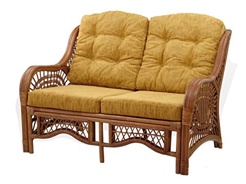 SunBear Furniture Lounge Malibu Loveseat Sofa ECO Natural Rattan Wicker Handmade Design Cognac