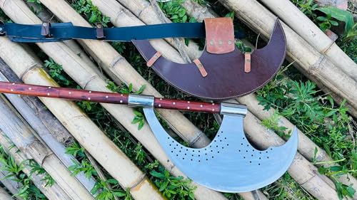 EGKH Custom Blade Large Bardiche Pole Axe Blunt Axe Head High Carbon Steel Silver