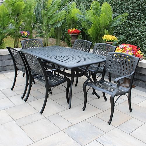 Oakland Living Modern Ornate Outdoor Aluminum Patio Dining Set with Six Chairs Black