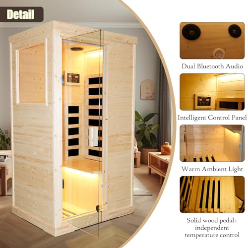 Brisca 1-Person Indoor Sauna Glass Door Bluetooth Natural