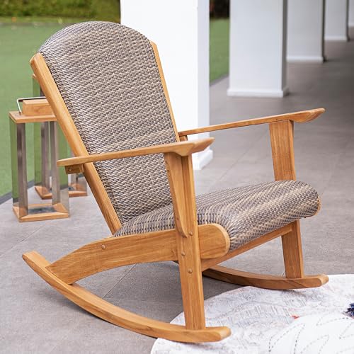 Cambridge Casual Auburn Padded Upholstered Outdoor Rocking Chair Natural Teak All-Weather Wicker