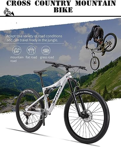 SAVADECK Carbon Fiber Mountain Bike Dual Suspension Bicycle White