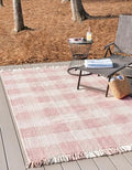 Unique Loom Eco Plaid Indoor Outdoor Washable Area Rug Balmoral 9' x 12' Pink/Ivory