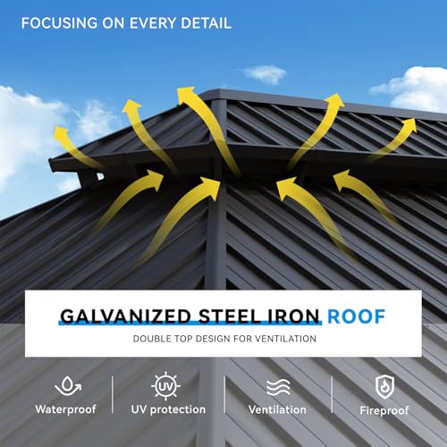 oneinmil 12' x 20' Hardtop Gazebo with Aluminum Frame and Double Roof Black17