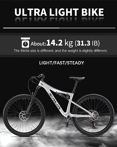 SAVADECK Carbon Fiber Mountain Bike Dual Suspension Bicycle White