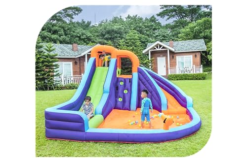 CocoNut Castles Double Slide Water Park with Climbing Wall & Water Cannon Multi