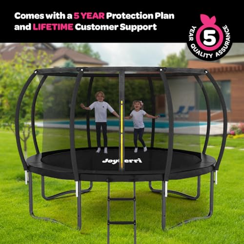 JOYBERRI Trampoline with Net Black - 8Ft to 14Ft, Bonus Sprinkler & LED Lights, ASTM Certified