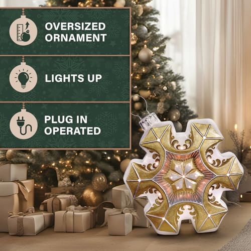Fraser Hill Farm 36-Inch Prelit Vintage Snowflake Ornament Statue LED Lights 36" Oversized Snowflake