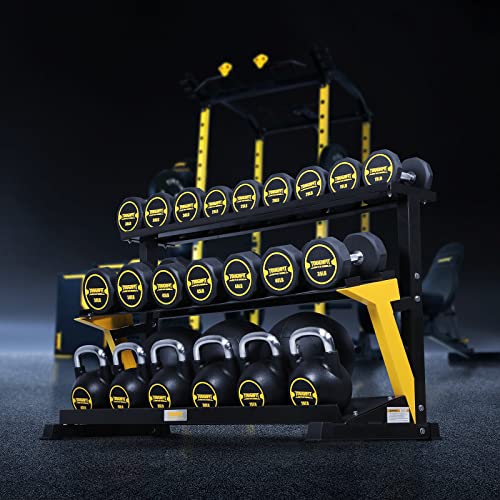 ToughFit 520LBS Dumbbell Set With 3-Tier Rack - PEV Coated Iron Handle - Black & Yellow