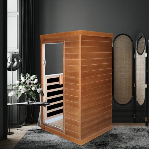 OUTEXER Far Infrared Sauna Home Spa Low-EMF Canadian Hemlock Wood 800W Red 35.2*27.6*61.6Inch