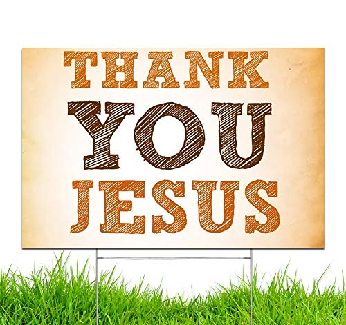 Yard Sign Thank You Jesus Winter Holiday Decoration Lawn Signage 18" x 12" with Heavy Duty Stake