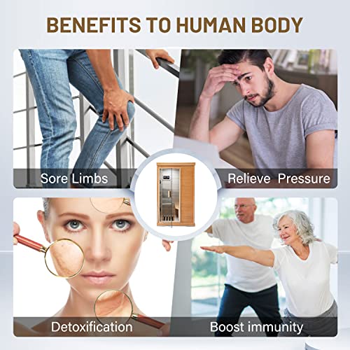HOSAUNA Far Infrared Sauna 1-Person Canadian Hemlock Wood Indoor Spa 800W
