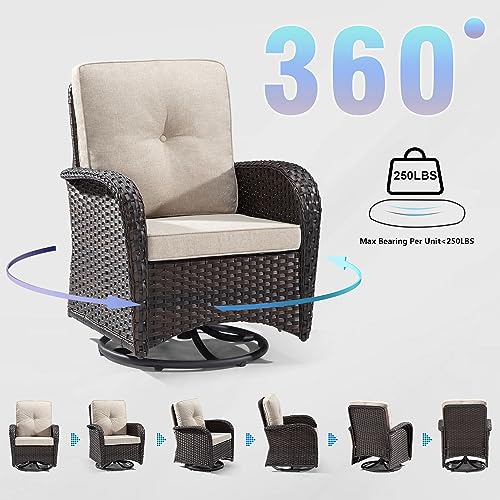 Gardenbee Patio Swivel Glider Wicker Chairs Set of 4 with 2 Side Tables Brown/Beige