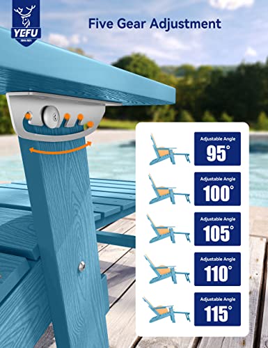 YEFU Adirondack Chair Set of 4 with Ottoman, Adjustable Backrest, Folding Outdoor Chairs, Weather Resistant, Blue