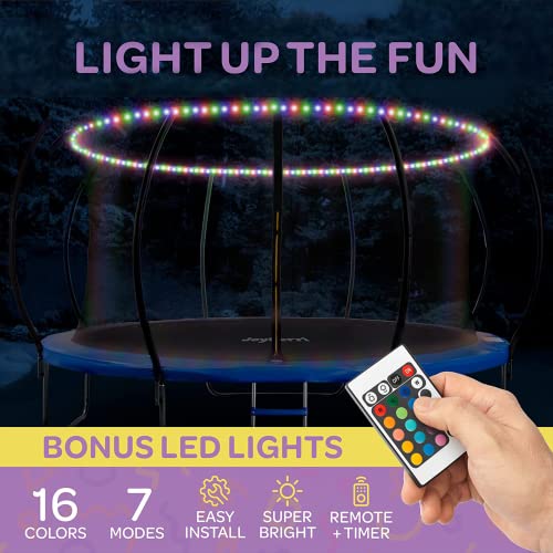 JOYBERRI 14 Ft Trampoline with LED Lights and Safety Enclosure Net Blue