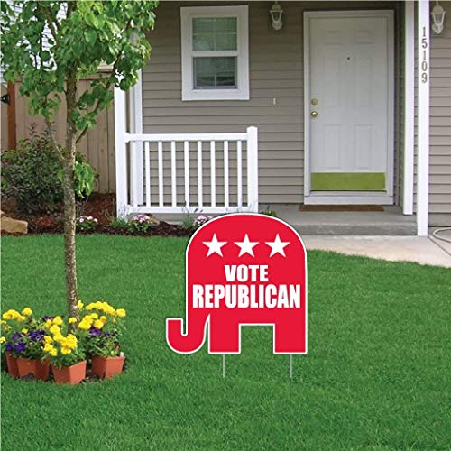 VictoryStore Vote Republican Elephant Shaped Yard Sign with 2 Stakes Red White