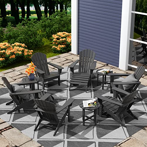 WO WESTIN OUTDOOR 12-Piece Traditional HDPE Adirondack Chair Set with Ottomans and Side Tables Grey