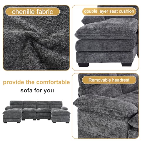 Klwenas Maec 111" U Shape Modular Sectional Sofa Grey