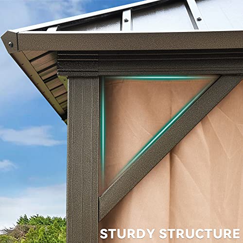 YITAHOME 10x12ft Hardtop Gazebo with Nettings and Curtains Bronze