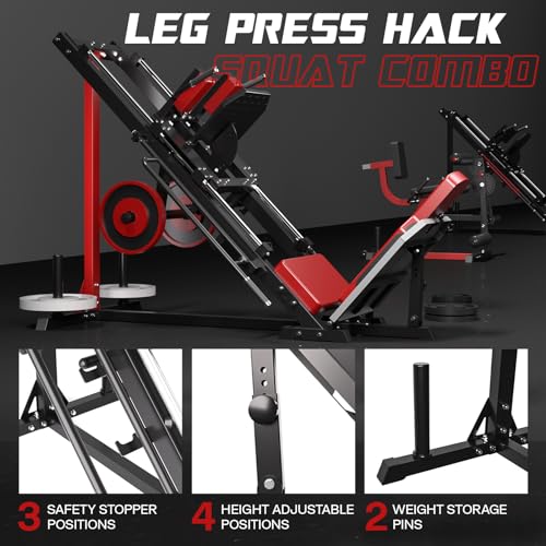 Mappding Leg Press Hack Squat Machine with Linear Bearing Red Cushion