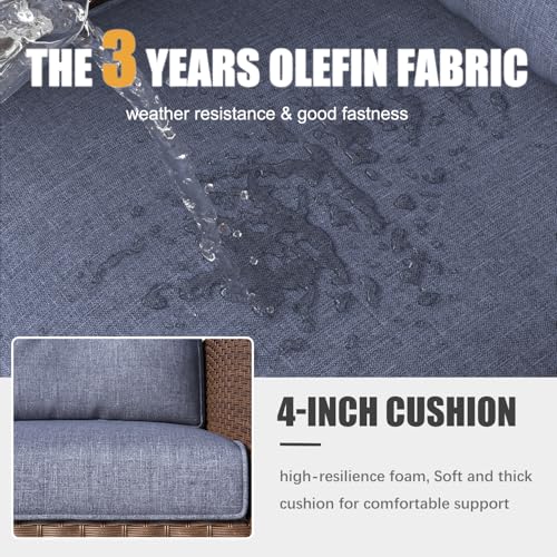 LayinSun 10-Piece Patio Furniture Set with Swivel Chairs and Fire Pit Table Brown/Navy Blue