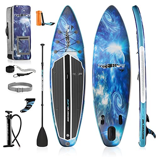SereneLife Inflatable Stand Up Paddle Board 6 Inches Thick Ocean Blue