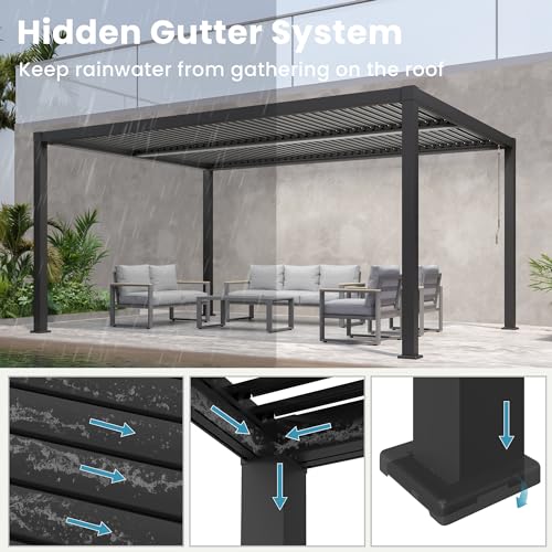 RoyalCraft 12'x16' Adjustable Louvered Pergola Heavy-Duty Aluminum Black
