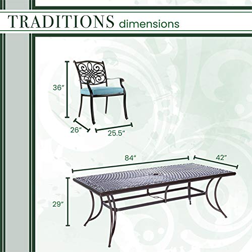 Hanover Traditions 9-Piece Outdoor Dining Set with Blue Cushions