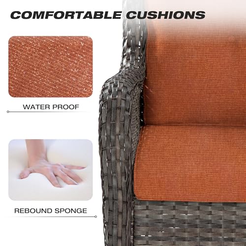Joyside 7-Piece Wicker Patio Furniture Set with Sofa, Armchairs, Ottomans Orange