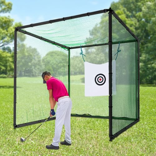 Eleeferri Golf Hitting Cage with Practice Net & Swing Mat Green Black White