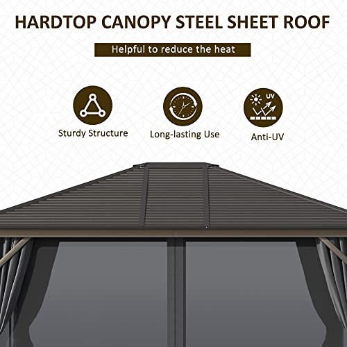 Outsunny 10' x 12' Hardtop Gazebo with Curtains and Netting Dark Gray