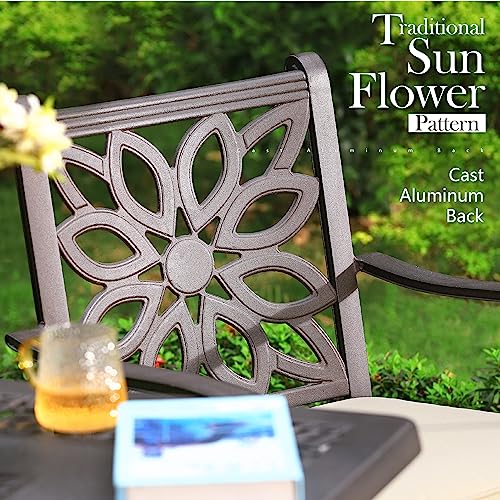 PHI VILLA Patio Furniture Set 3Pcs Cast Aluminum High Top Table & Swivel Bar Stools with Cushion Rero Brown-set