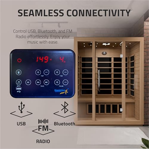 SteamSpa 3 Person Hemlock Wooden Indoor Sauna with Bluetooth & Touch Control